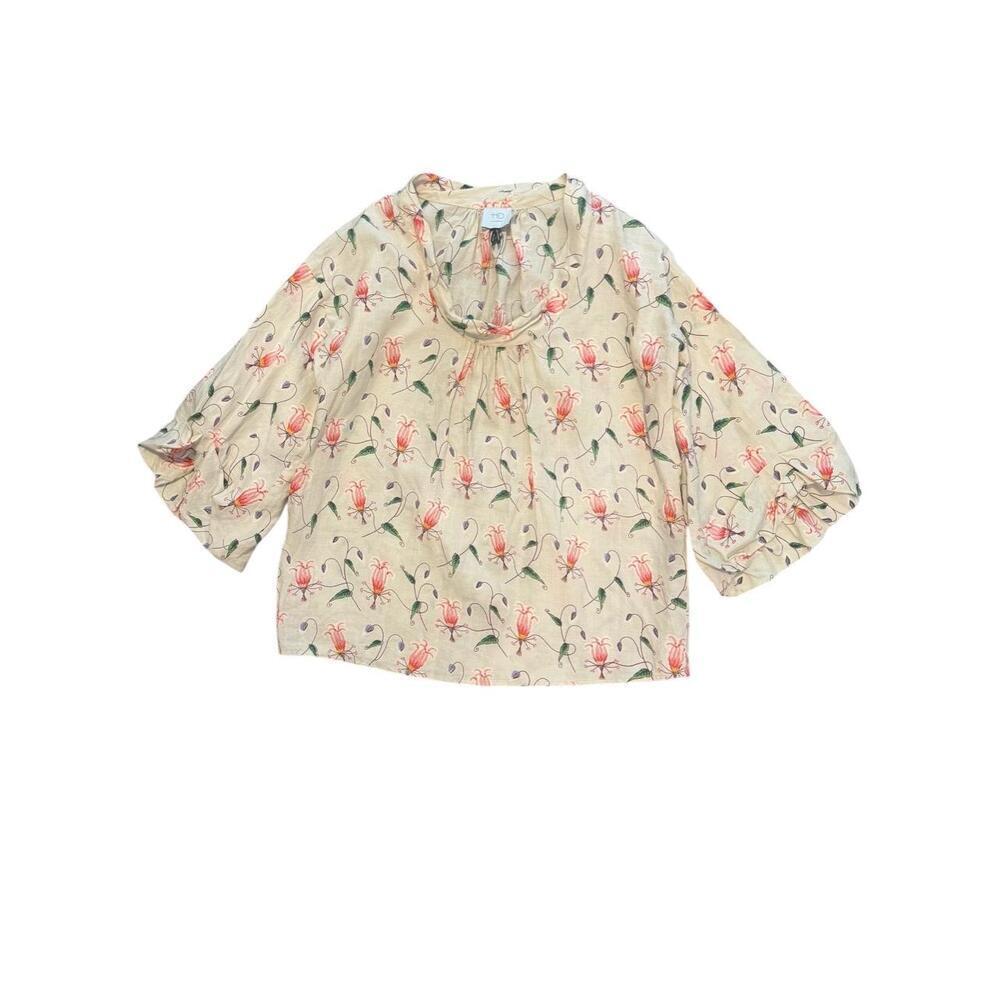 HD In Paris Cream Floral Pattern 3/4 Sleeves Peasant Blouse Womens Size 2